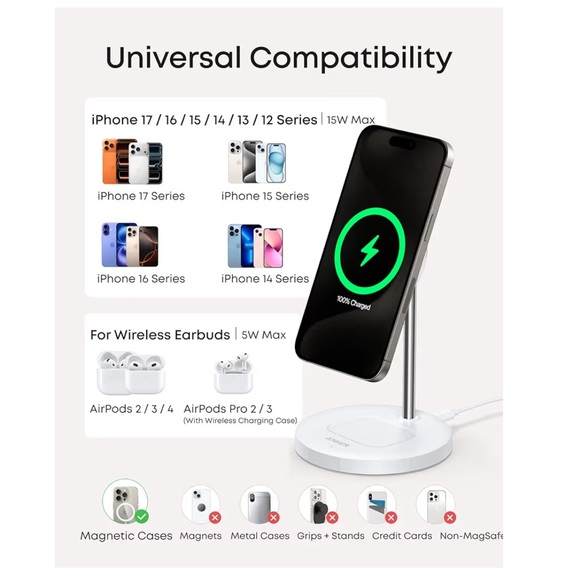 Anker MagGo 2-in-1 Charger Stand — Charges iPhone and AirPods - Picture 8 of 8
